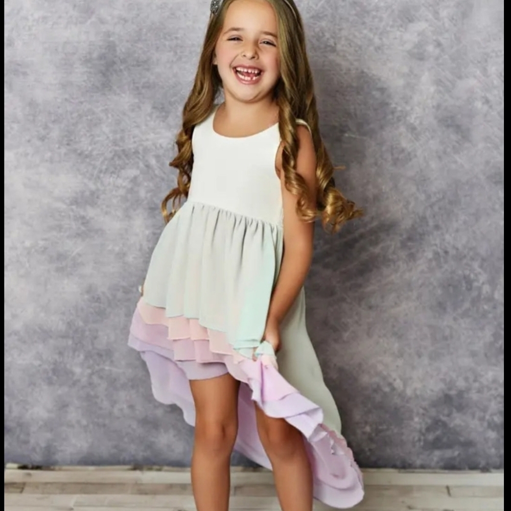 Pastel Layered Kids Dress HI LO